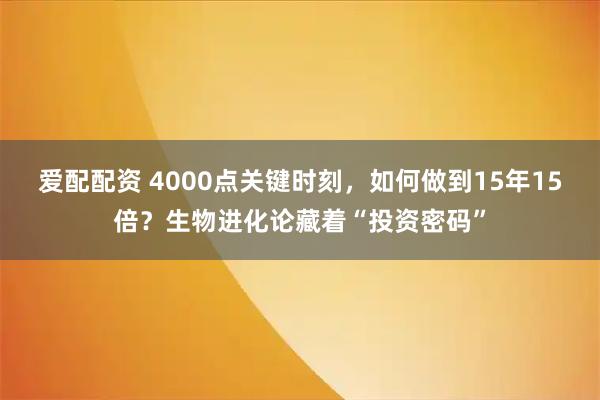 爱配配资 4000点关键时刻，如何做到15年15倍？生物进化论藏着“投资密码”